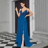 Women Strapless Slit Ruffle Party Dress