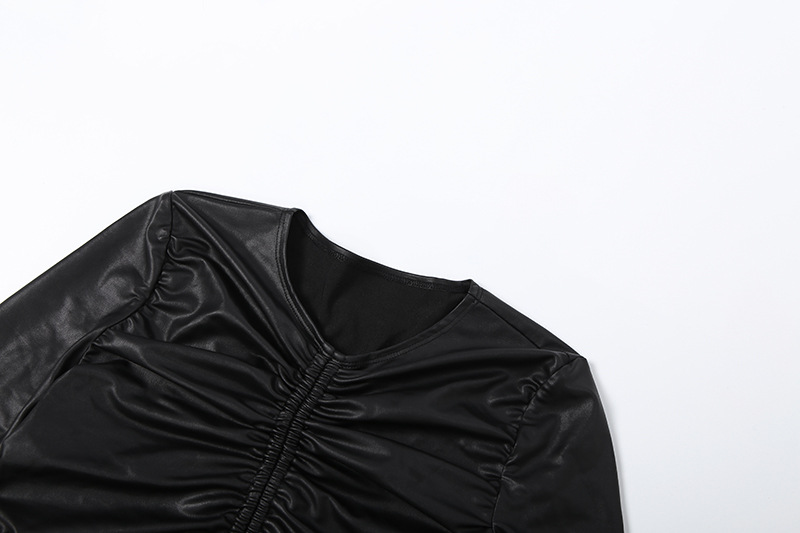 Women Autumn Pleated Sexy Crop Top and Pants Two-Piece Set