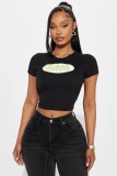 Women's Crop Letter Print Short Sleeve T-Shirt