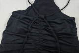 Women Sexy Backless Pleated Halter Neck Strapless Crossover Solid Bodycon Dress