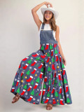 Autumn Winter Women's Christmas Printed Strappy Jumpsuit