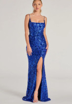 Women's Sexy Strap Sequin Elegant Slit Formal Party Evening Gown