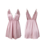 Women Lace V Neck Backless Slip-on Nightgown