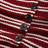 Women Autumn Striped Long-Sleeved Top and Shorts Two-Piece Set