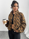 Women Autumn/Winter Zipper Leopard Print Furry Jacket