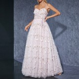 Women Embroidered Pink Camisole Formal Party Maxi Dress
