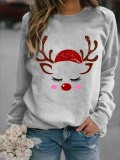 Christmas Unisex Printed Casual Long Sleeve Pullover Round Neck Loose Fleece Top