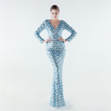 Formal Party Luxury Sequin V-Neck Mermaid Evening Gown Long Dress