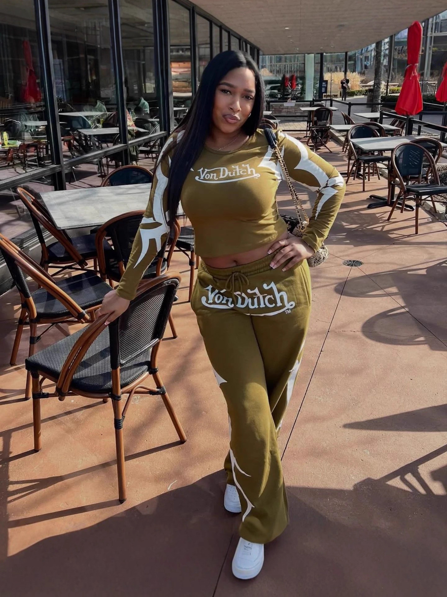 Women's Autumn/Winter Casual Sporty Print Color-Block Fashion Two-Piece Pants Set