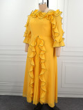 Women's Fashion Off-Shoulder Chiffon Ruffle Slim Waist A-Line Pleated Maxi Formal Party Dress