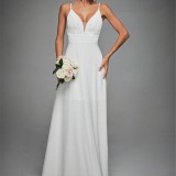 Women's V-Neck Strap Lace Low Back Formal Party Bridesmaid Evening Gown