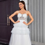 Women's Sexy Strap Mesh Slim Chic Long Evening Gown