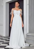 Women's White Small Train Beach Church Wedding Dress Formal Party Ball Gown