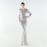 Formal Party Luxury Sequin Ostrich Feather Evening Gown Slim-Fit Long Dress