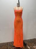 Women's Fashion Sexy Strap Low Back High Slit Sequin Evening Dress
