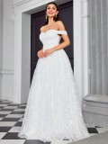 Women's Off-Shoulder Elegant Chic Wedding Dress Evening Gown
