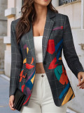 Women's Printed Geometric Plaid Blazer