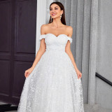 Women's Off-Shoulder Elegant Chic Wedding Dress Evening Gown