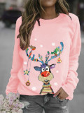 Christmas Women's Cartoon Reindeer Print Long Sleeve Street Round Neck Top