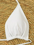 Women's Beach Solid Color Hollow-out Cover-Up Bikini Swimwear Four-Piece Set