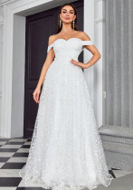 Women's Off-Shoulder Elegant Chic Wedding Dress Evening Gown