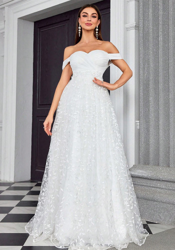 Women's Off-Shoulder Elegant Chic Wedding Dress Evening Gown