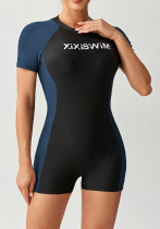 Women's Short Sleeve Square Leg Pants One-Piece Wetsuit Diving Swimsuit