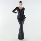 Formal Party Luxury Sequin V-Neck Mermaid Evening Gown Long Dress