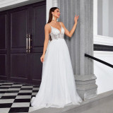 Women's Sexy Strap V-neck Lace Chic Wedding Dress Ball Evening Gown