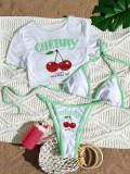 Women's Short Sleeve Slim Print T-shirt Sexy Two Pieces Bikini Two Three-Piece  Swimsuit