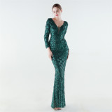 Formal Party Luxury Sequin V-Neck Mermaid Evening Gown Long Dress