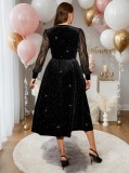 Plus Size Women's Long Sleeve Lace Patchwork Evening Dress