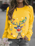 Christmas Women's Cartoon Reindeer Print Long Sleeve Street Round Neck Top
