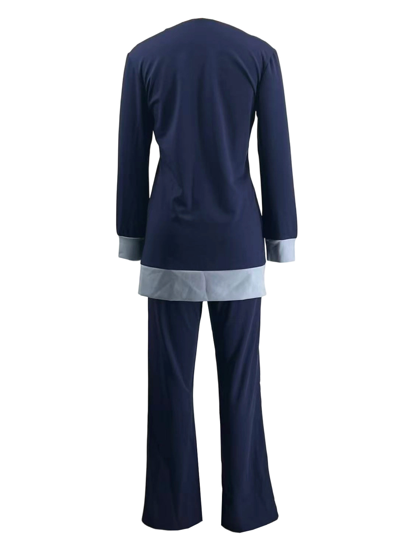 Women's Fashion Casual Contrast Color Pocket Top Pants Two-Piece Set