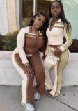 Women's Sexy Fashion Long Sleeve Color-Block Two-Piece Pants Set