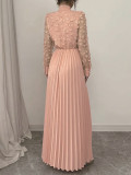 Plus Size Women's Spring/Autumn Solid Color Mesh Patchwork Pleated Elegant Dress