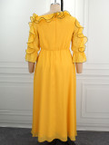 Women's Fashion Off-Shoulder Chiffon Ruffle Slim Waist A-Line Pleated Maxi Formal Party Dress
