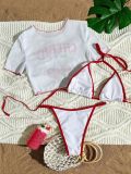 Women's Short Sleeve Slim Print T-shirt Sexy Two Pieces Bikini Two Three-Piece  Swimsuit