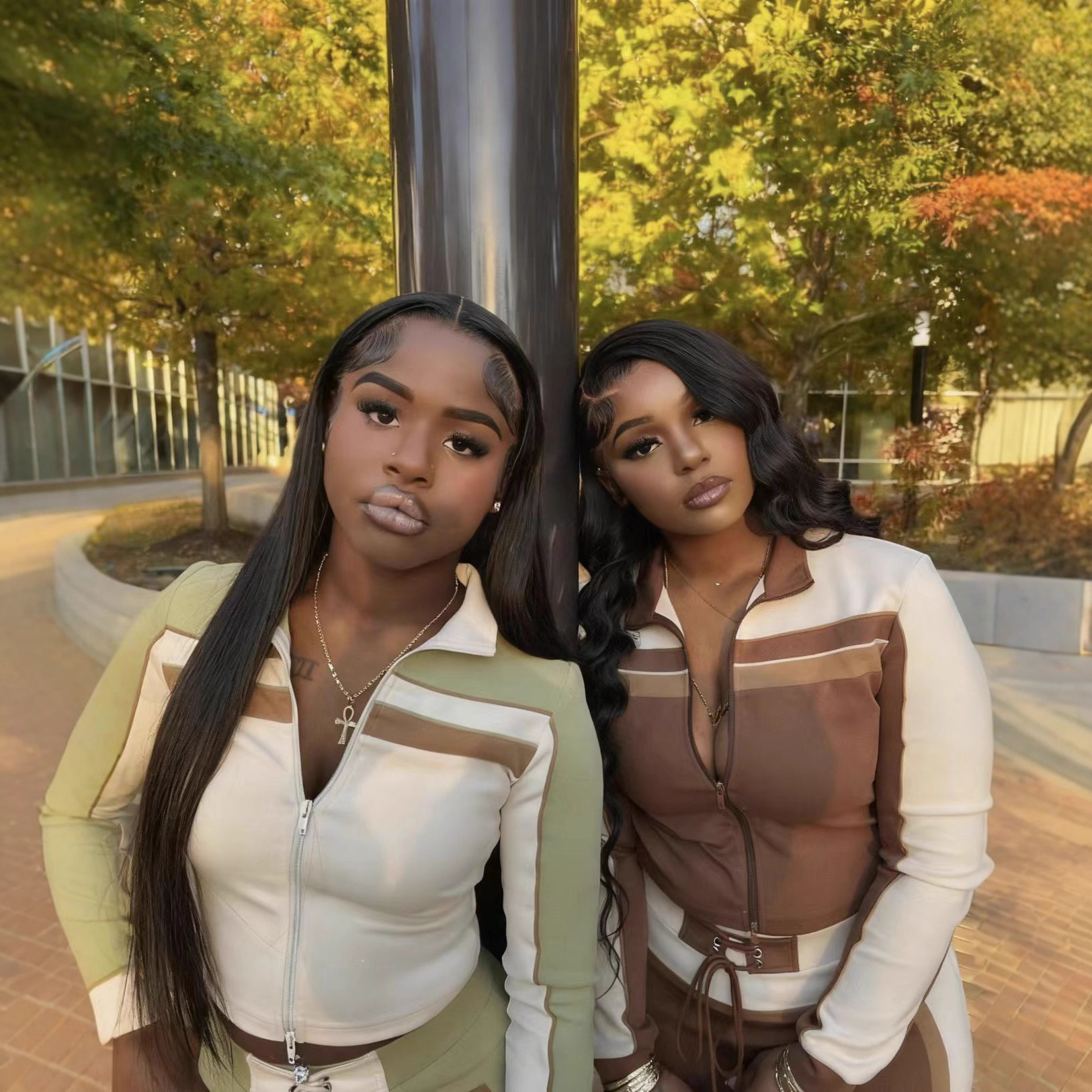 Women's Sexy Fashion Long Sleeve Color-Block Two-Piece Pants Set