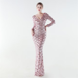Formal Party Luxury Sequin V-Neck Mermaid Evening Gown Long Dress