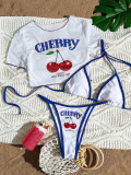 Women's Short Sleeve Slim Print T-shirt Sexy Two Pieces Bikini Two Three-Piece  Swimsuit