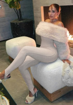 Women's Autumn/Winter Fashion Sexy Plush Patchwork High-Waist Slim Solid Color Jumpsuit