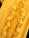 Women's Fashion Off-Shoulder Chiffon Ruffle Slim Waist A-Line Pleated Maxi Formal Party Dress