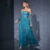 Women's Off Shoulder Mesh Luxury Ball Evening Gown Dress