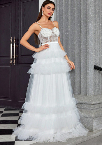 Women's Sexy Strap Mesh Slim Chic Long Evening Gown