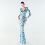 Formal Party Luxury Sequin Ostrich Feather Evening Gown Slim-Fit Long Dress