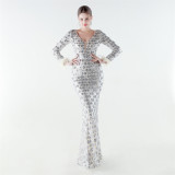 Formal Party Luxury Sequin Ostrich Feather Evening Gown Slim-Fit Long Dress