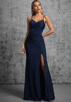 Women's Strap Deep V-Neck Party High Slit Low Back Sexy Evening Gown