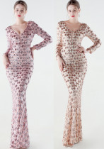 Formal Party Luxury Sequin V-Neck Mermaid Evening Gown Long Dress