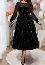 Plus Size Women's Long Sleeve Lace Patchwork Evening Dress